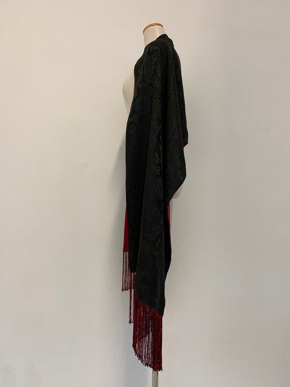 Vintage Black and Red silk Asian Print scarf // R… - image 5