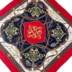 Vintage Red & Navy Silk Scarf // Head Scarf // Vintage Printed Handkerchief // Geometric Print //