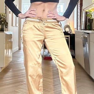 Vintage Y2K Gsus Industries Gold Trousers, Size 32 // Low rise Gold Jogger // Satin Jogger