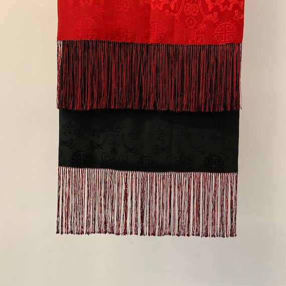 Vintage Black and Red silk Asian Print scarf // Re