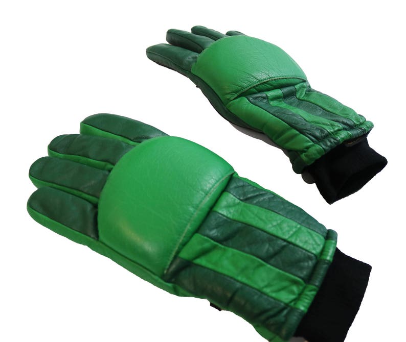 Men's Vintage Green Leather, Size Medium // Striped Kelly Green Leather