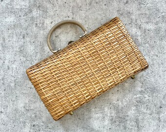 Vintage 60s, 70s Woven Straw Top Handle Bag // Tan Wicker Hand  Bag // Satchel // Summer Purse