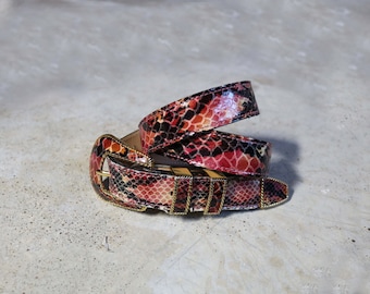 1990s Pink Leather Snakeskin Belt Vintage THE RITZ ACCESSORY  display picture 1