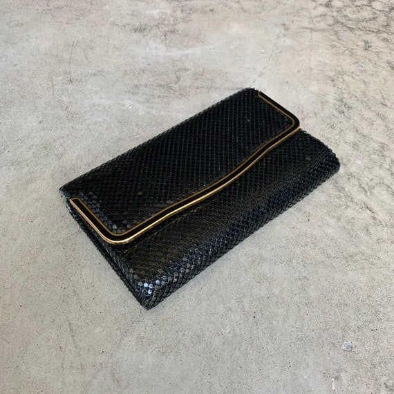 80s Vintage Metal evening Bag // Black and Gold Sh