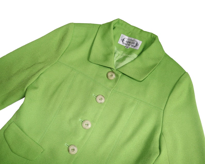 Vintage Lime Green Knit Jacket, Size 38, XS/Small // 80s Hing Lee Boxy Bright Green Jacket // Button up Blazer // 90s image 4