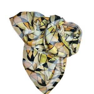 Vintage 70&#39;s Orange and Brown Scarf // Vintage Handkerchief // Geometric Print //