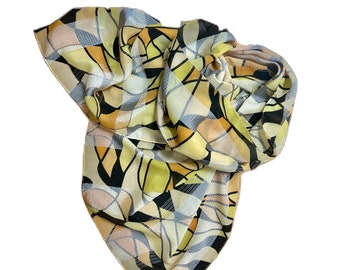 Vintage 70's Orange and Brown Scarf // Vintage Handkerchief // Geometric Print //