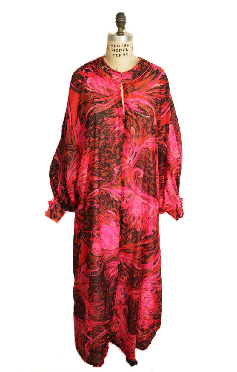 70/'s Vintage Pink Printed Kaftan Swim Cover Up Beach Cover Up Pink Dress Vacation Wear 70/'s Vintage Dress 70/'s Kaftan
