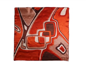 Vintage 70's Orange and Brown Scarf // Vintage Handkerchief // Geometric Print //