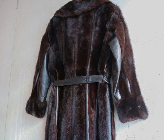 Vintage Striped Leather & Mink Long Jacket, Size … - image 5