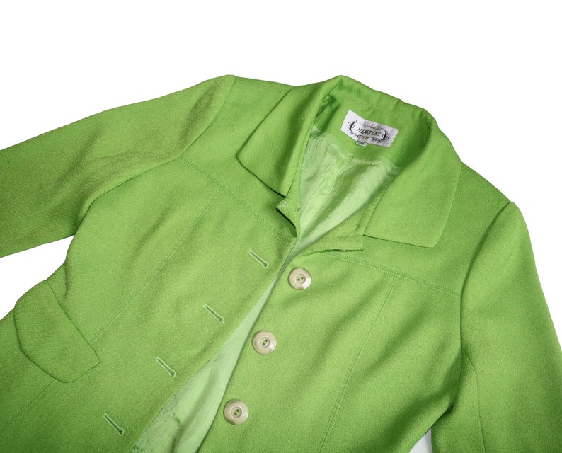 Vintage Lime Green Knit Jacket, Size 38, XS/Small // 80s Hing Lee Boxy Bright Green Jacket // Button up Blazer // 90s image 3