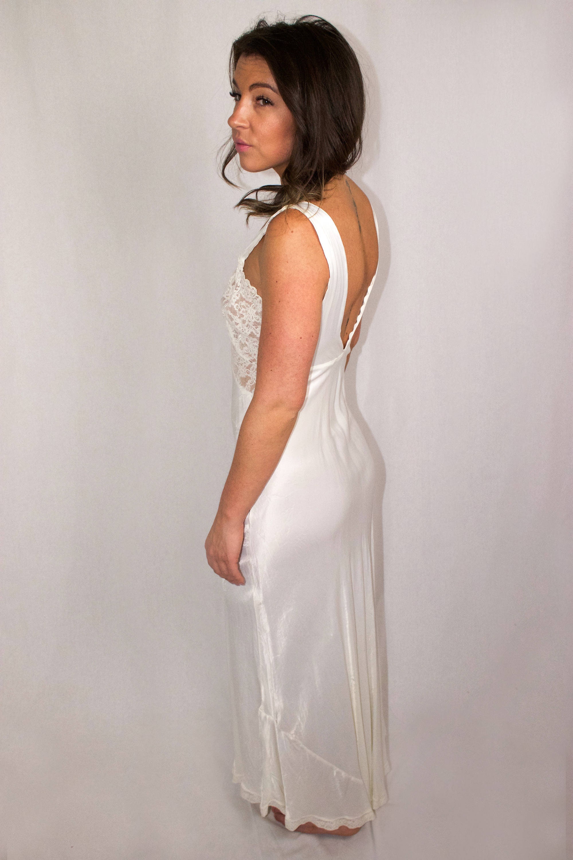 Cream silk top slip dress