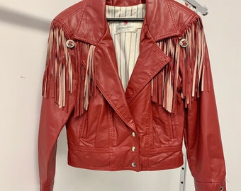 Vintage Red Leather Fringe Jacket, size Small // Western, Cowboy leather jacket // motorcycle // Moto // biker jacket