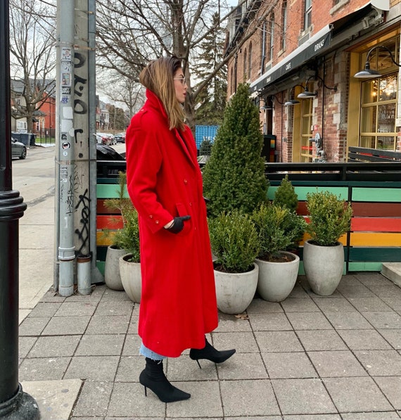 Vintage Red Wool Coat, Medium // Double Breasted Pea Coat