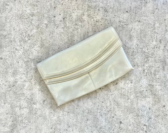 Vintage 80's White Leather Clutch // Fold Over Clutch // Oversized Hand Bag //  Evening Bag