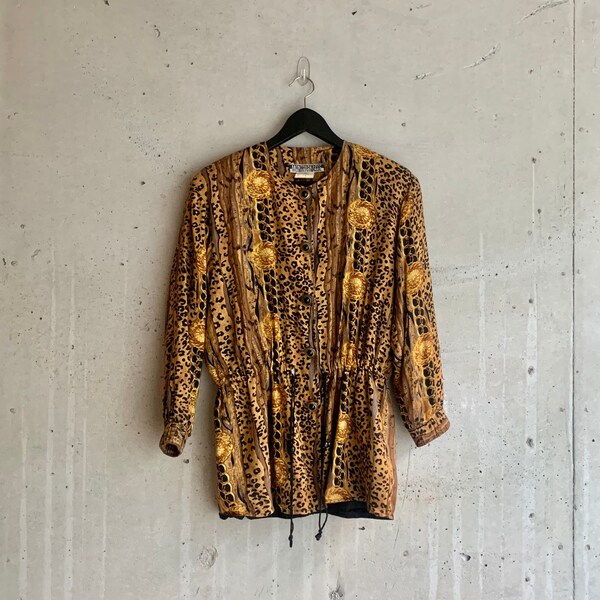 Vintage Chain & Leopard Prink Jacket, Size 6 // Light Weight Jacket // Versace inspo