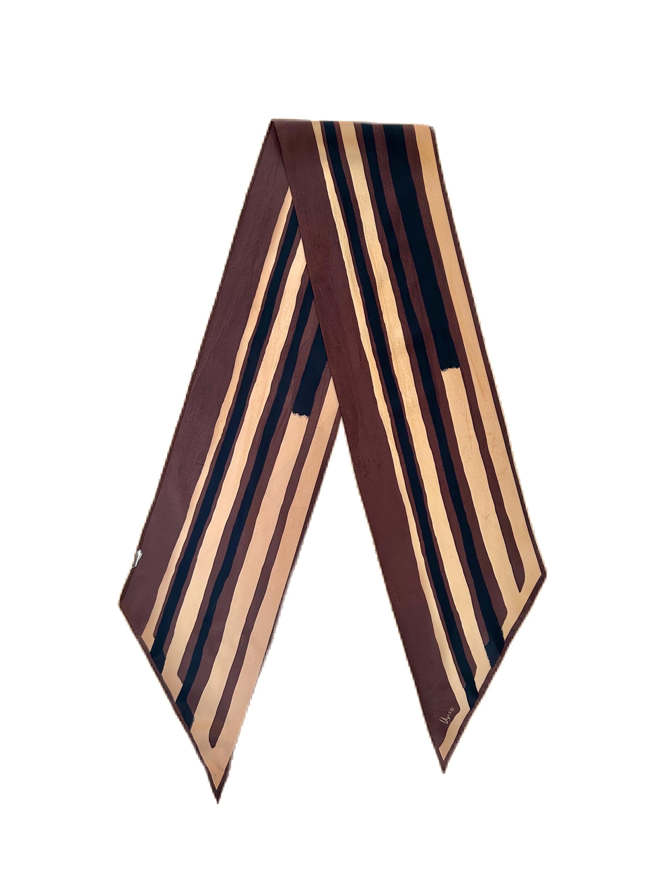 Brown Stripes Silky Scarf   Antique Bronze Stripes Silk Scarf - 65cm Unisex Bandana  main image 4