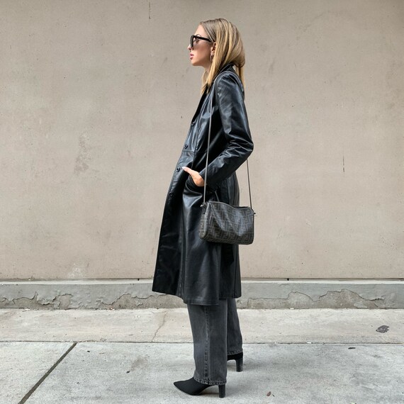 Vintage Leather Trench, Size Small // 80’s, 90’s L