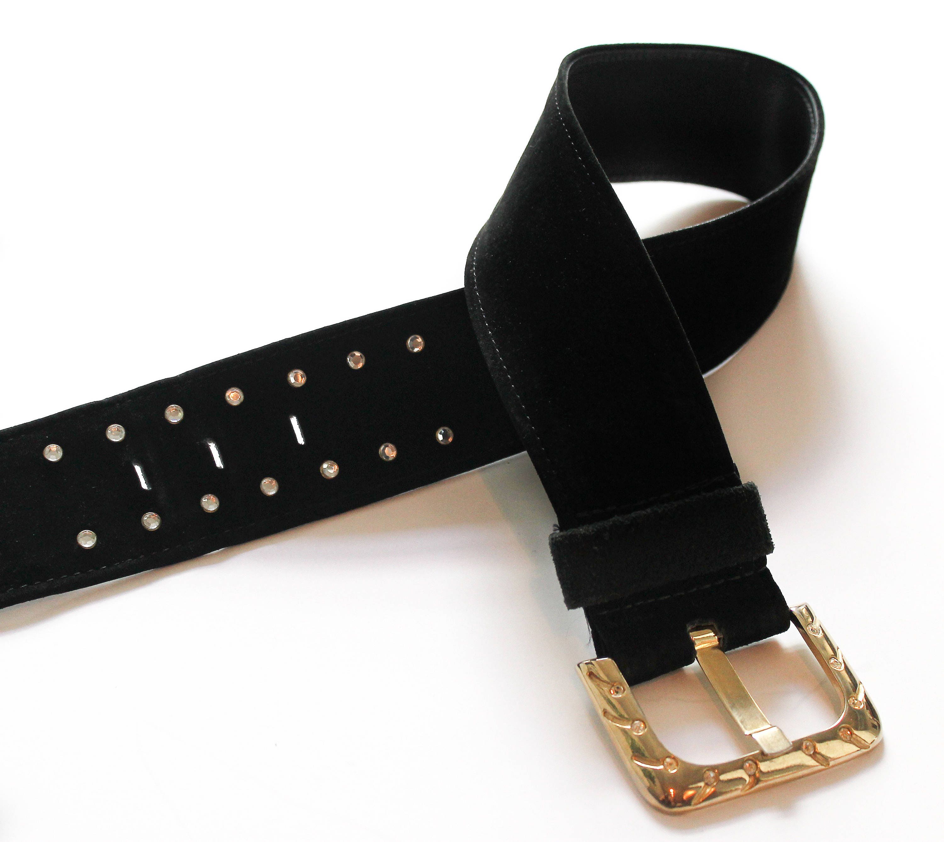 Black vintage belt 90s vintage belt Waisted genuine leather belt Gold buckle belt 80s black belt