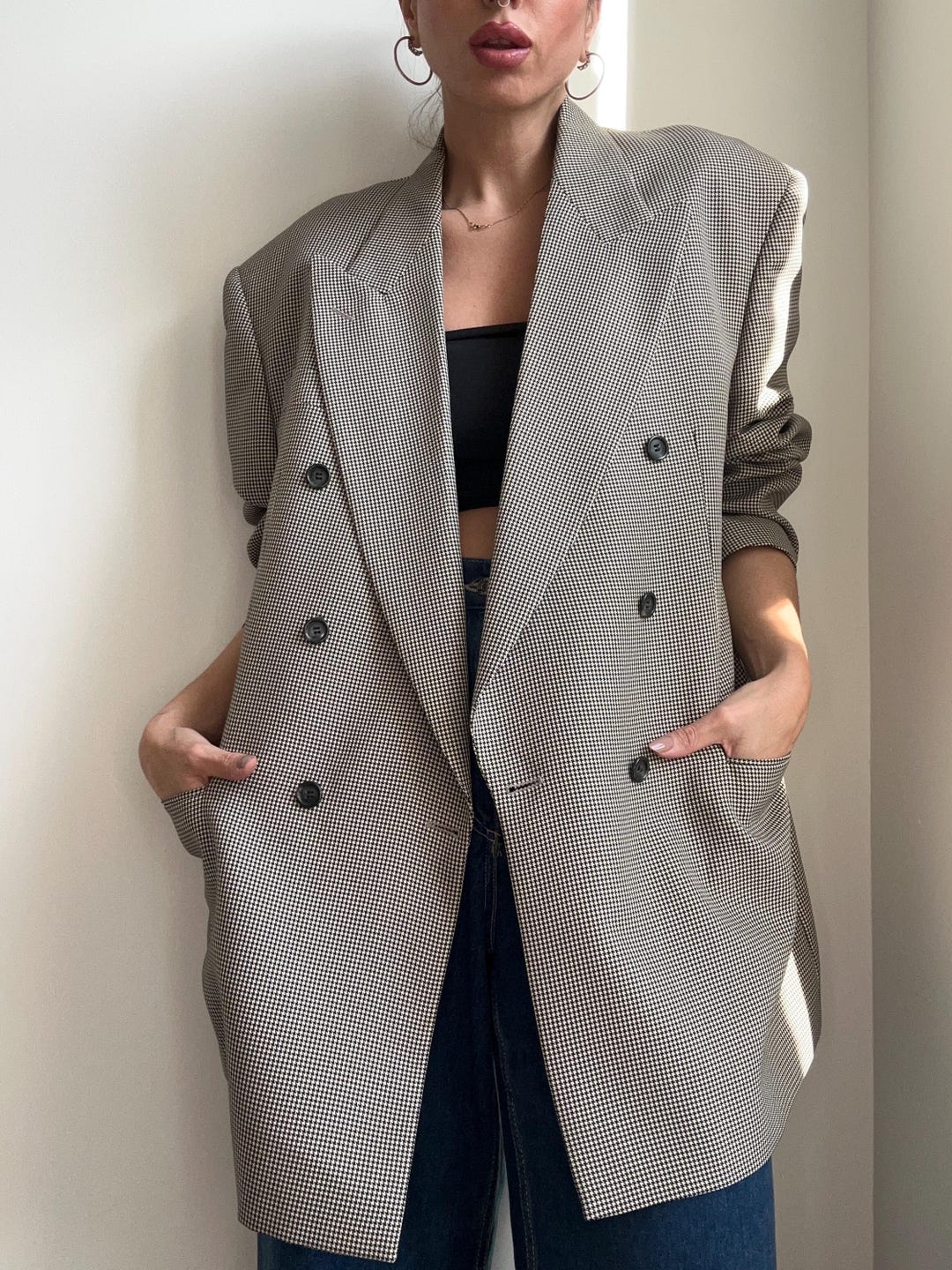 Oversized Houndstooth Blazer Size 44 Tall