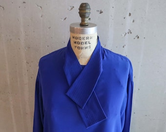 Vintage Versace Blue Silk Blouse, Size Large/ 42 //  Women's Shirt // Dress Shirt // Tunic // Designer Top //