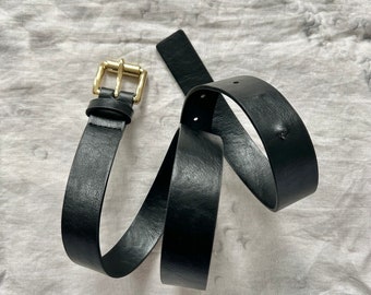 Vintage Michael Kors Black & Gold Belt //  Thin Vegan Leather Belt //