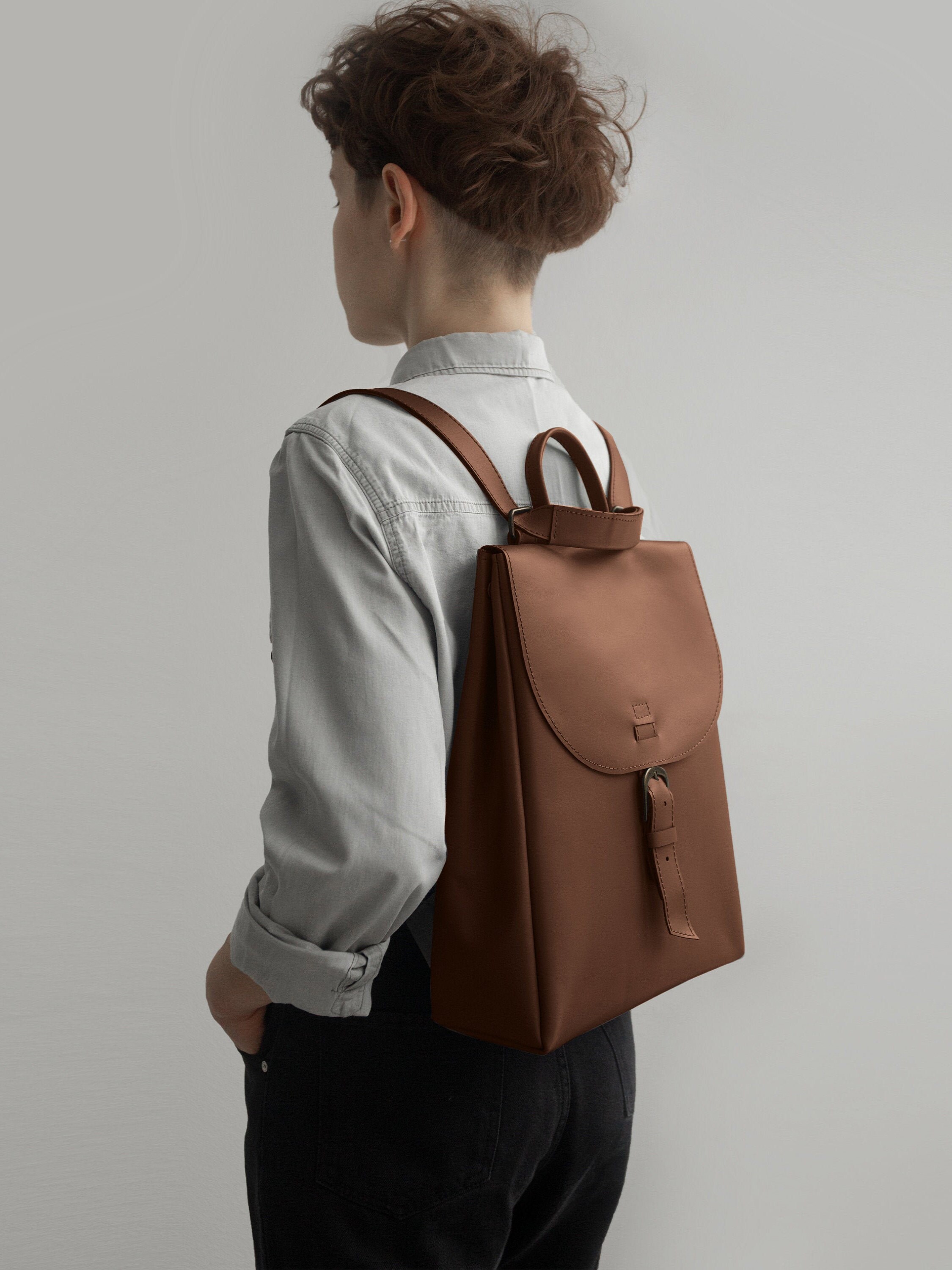 Leather backpack women 2in1 Etsy