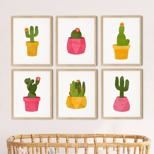 Kaktus Druck 6er Set Aquarell Bunte Botanische Kakteen Druckbares Poster Rosa Orange Südwesten Kinderzimmer Wandkunst