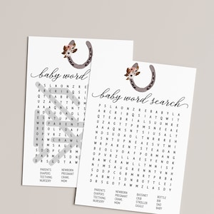 Cowgirl Baby Shower Word Search Game Printable - Rustic Country Baby Cowboy Hat and Pink and Brown INSTANT DOWNLOAD CG02