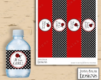 Ladybug Baby Shower Water Bottle Labels Red and Black Polka Dot Printable INSTANT DOWNLOAD LB01