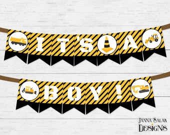 Construction It's A Boy Baby Shower Banner Under Construction DIY Printable INSTANT DOWNLOAD Pdf CN01