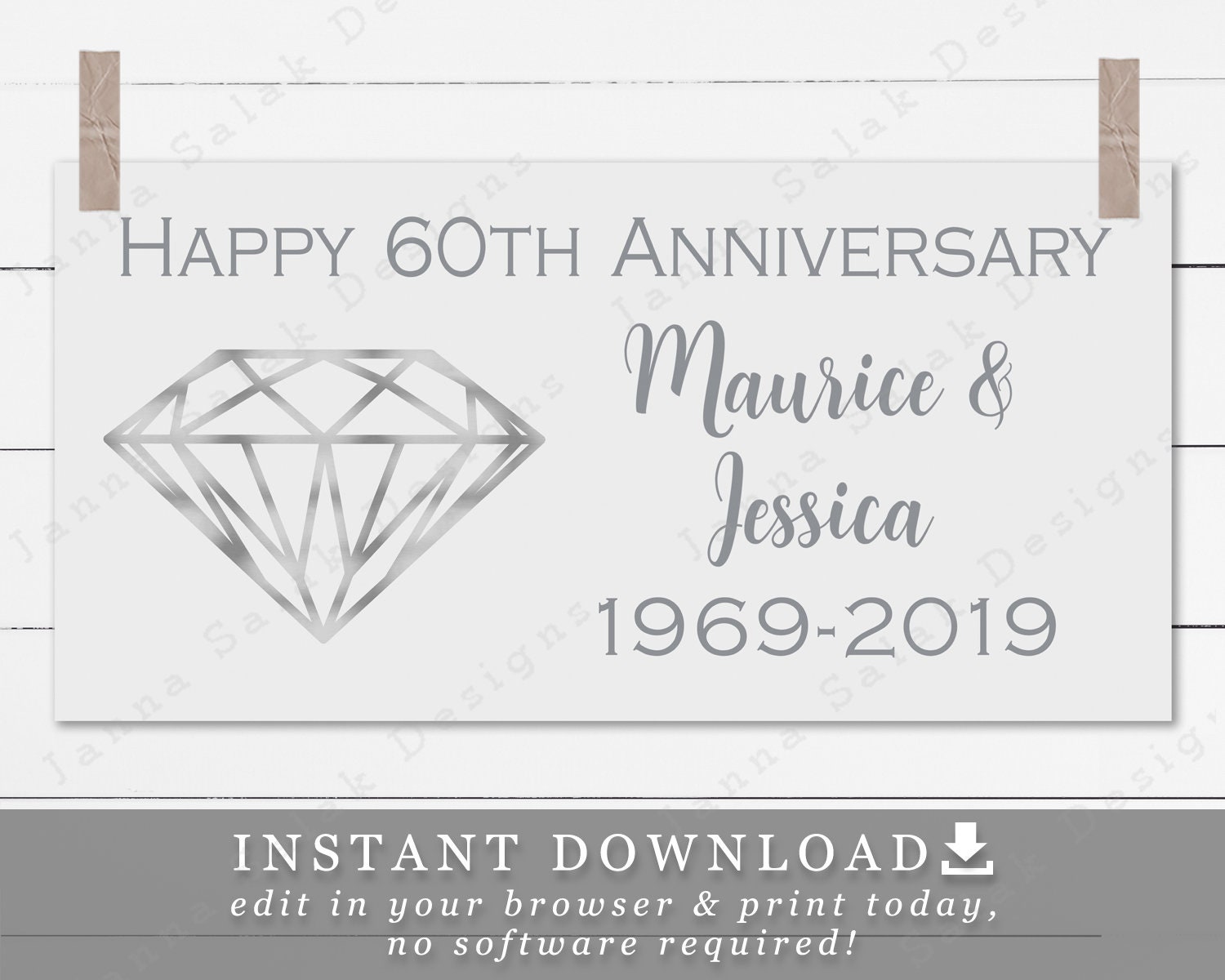 Diamond Wedding Anniversary Printable Banner 4 X 2 Editable Text DIY diamond-wedding-anniversary-printable-banner-4-x-2-editable-text-diy