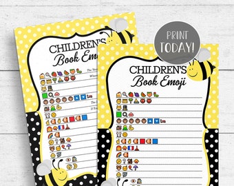 Bee Baby Book Emoji Pictionary Game Printable - Mommy to Bee Baby Shower INSTANT DOWNLOAD BEE002