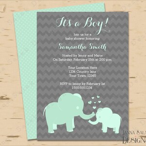 Printable Elephant Baby Shower Invitation Template Mint and - Etsy