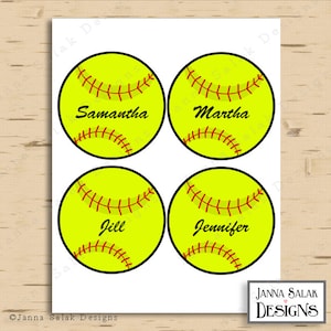 4 Softball Tags With Editable Names INSTANT DOWNLOAD DIY Pdf image 2