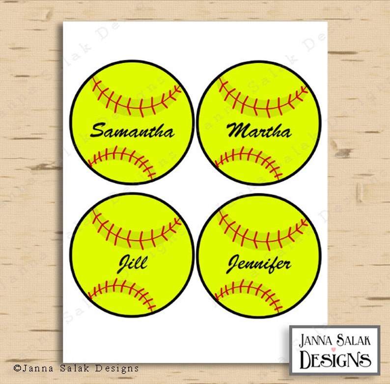 4 Softball Tags With Editable Names INSTANT DOWNLOAD DIY Pdf image 2