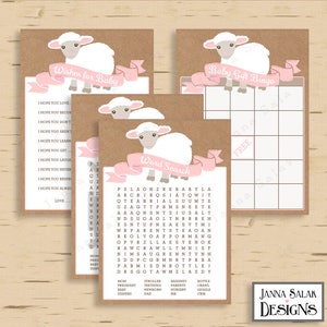 Little Lamb Baby Shower Games Activities Package Pink Girl Diy INSTANT DOWNLOAD Pdf LL01