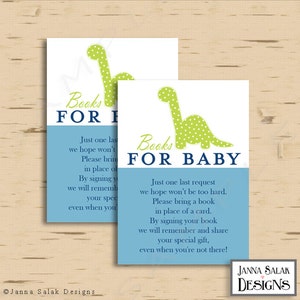 Dinosaur Baby Shower Books for Baby Insert INSTANT DOWNLOAD Blue and Green Dino Printable Diy PDF DN01