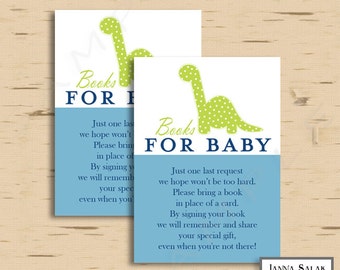 Dinosaur Baby Shower Books for Baby Insert INSTANT DOWNLOAD Blue and Green Dino Printable Diy PDF DN01