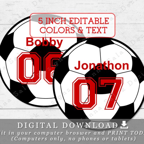 4 Soccer Balls With Editable Names and Numbers DIY Etsy