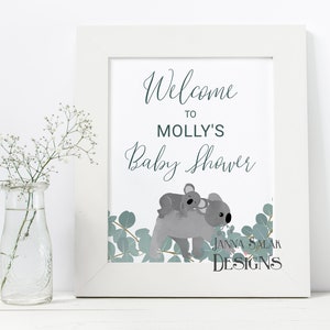 Koala Welcome Printable Poster Sign Template Eucalyptus 8x10&quot; DIY with Editable Text KO01