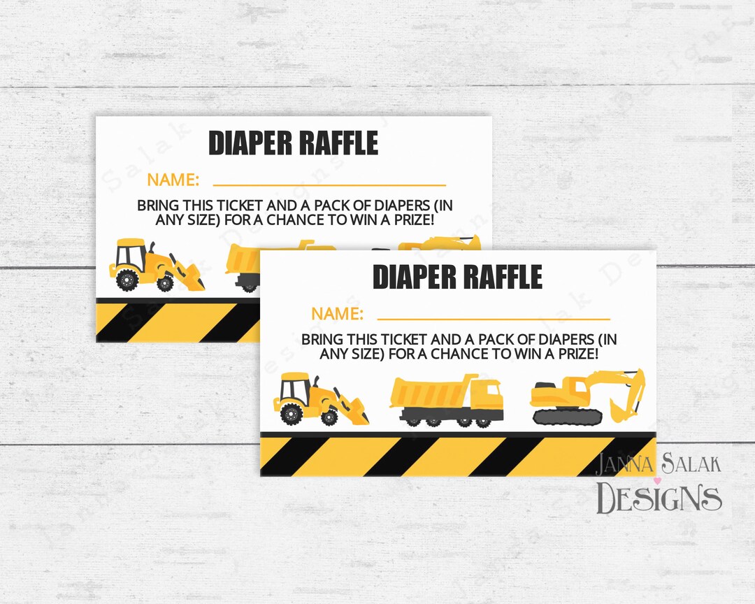 Construction Raffle Tickets Construction Diaper Raffle Tickets INSTANT DOWNLOAD Printable Under ...