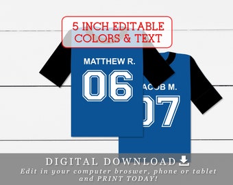 Etiquetas para camisetas de fútbol de 5" con nombres, números y colores editables (plantilla DIY)