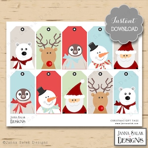 Printable Christmas Gift Tags / Hanging Favor Tags Cute Party DIY INSTANT DOWNLOAD Pdf Jpg
