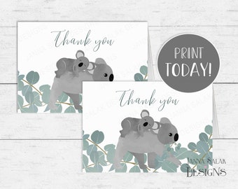 Koala Bear PRINTABLE Thank You Cards Baby Shower Birthday Party Diy INSTANT DOWNLOAD Pdf KO01