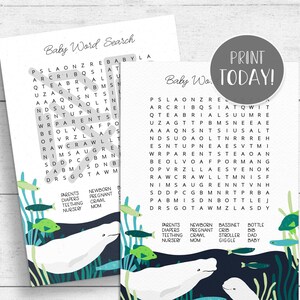 Beluga Baby Shower Wortsuchspiel zum Ausdrucken - Wal Baby Shower SOFORTIGER DOWNLOAD BL01