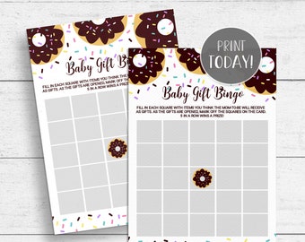 Donut Baby Gift Bingo Game Printable - Doughnut Baby Shower or Sprinkle INSTANT DOWNLOAD DT01