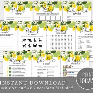Lemon Baby Shower Game Package Printable - 10 Games - Lemons Citrus - INSTANT DOWNLOAD LM01