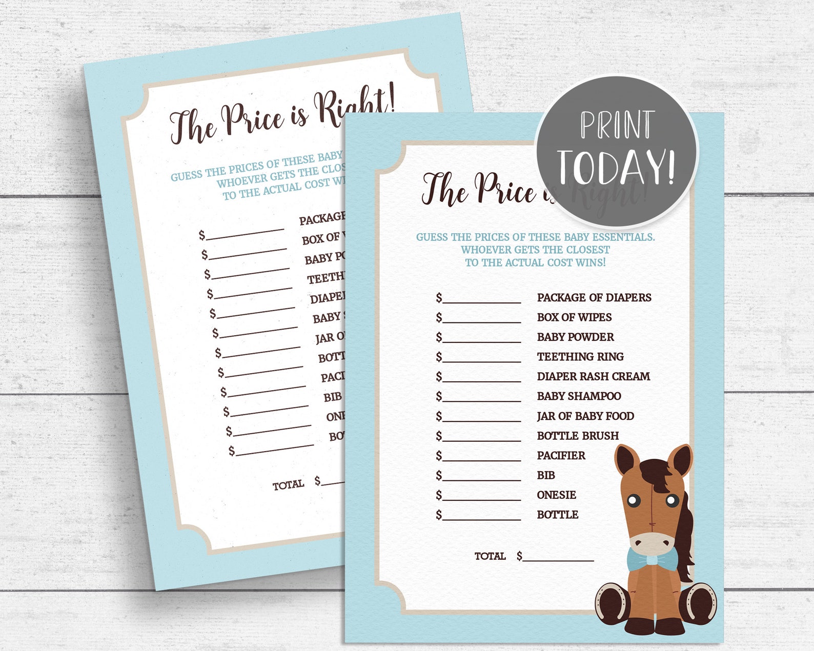 Horse Baby Shower Game Package Printable 10 Games Blue - Etsy