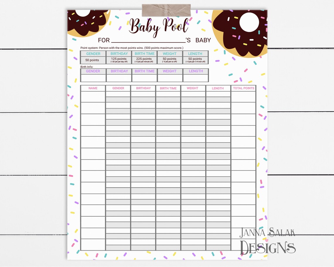 Printable Donut Sprinkle Baby Shower Baby Pool Game | Etsy